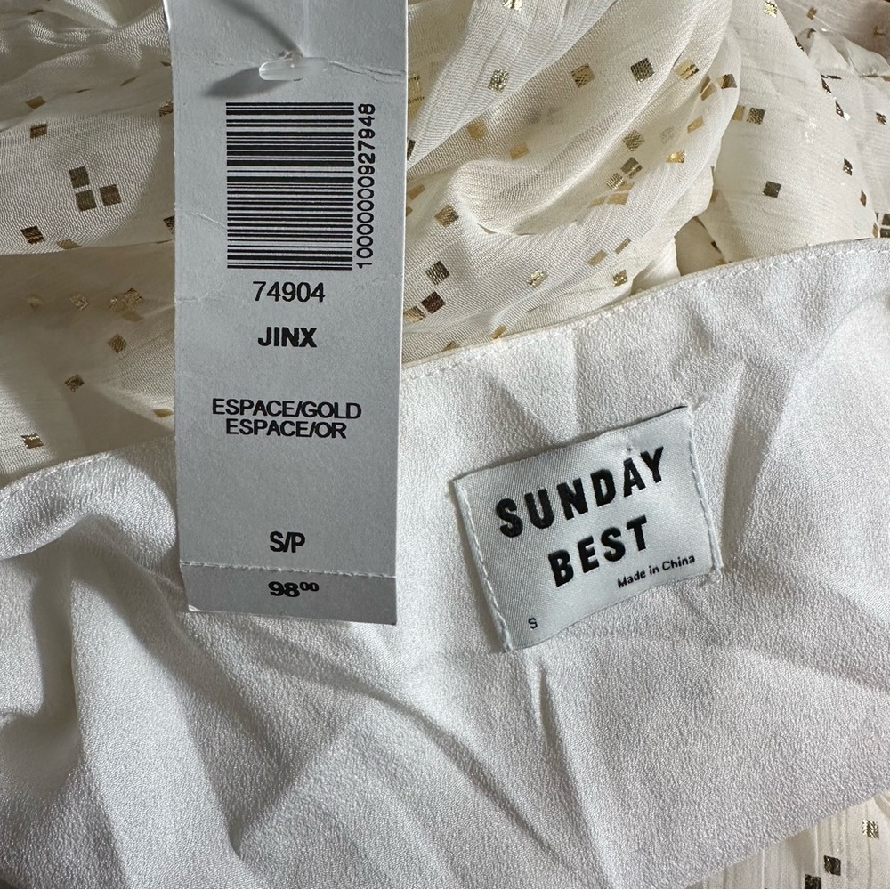 •nwt• Aritzia Sunday Best Jinx escape white & gold dress - Picture 11 of 11